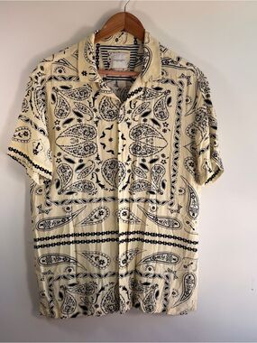 Denim & Flower Cream and Black Paisley Short-Sleeve Button-Down